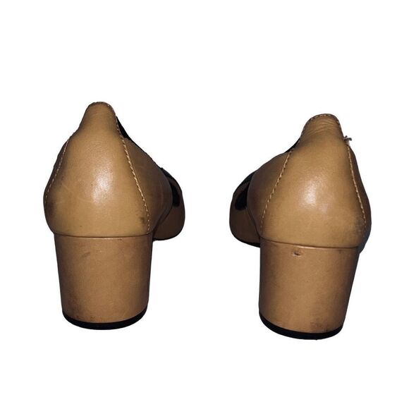 TORY BURCH Women's Tan Black Leather Block Heel Pump Shoes 10M - Picture 5 of 6